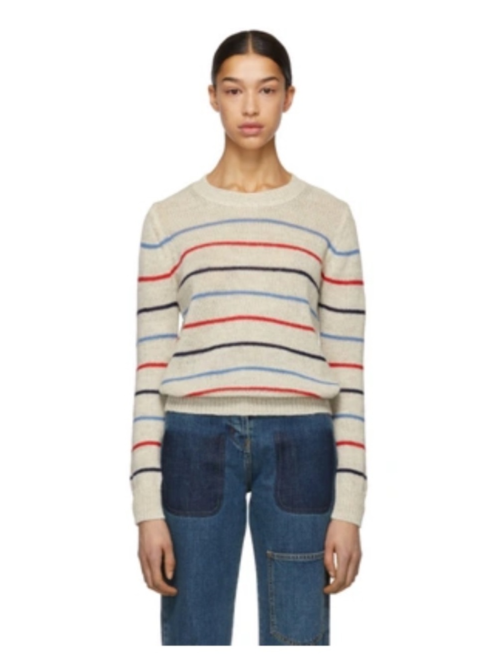 Isabel Marant Striped Crewneck Sweater in Cream with Red, Blue, and Navy Stripes